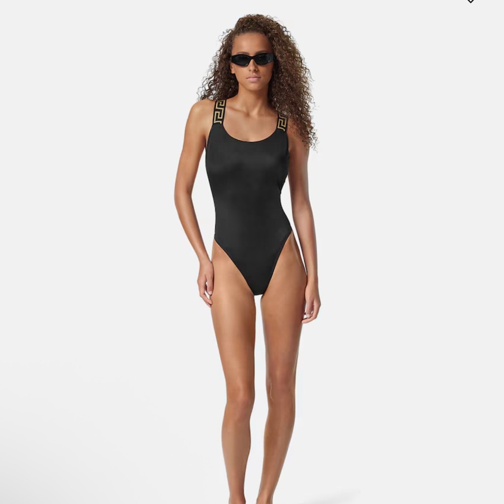 Versace Black One-Piece Swimsuit with Gold Accents